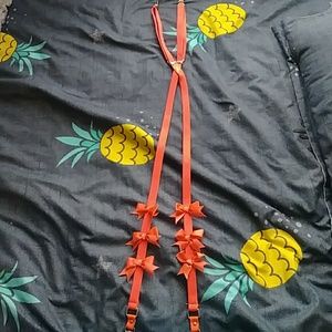 Neon orange suspenders